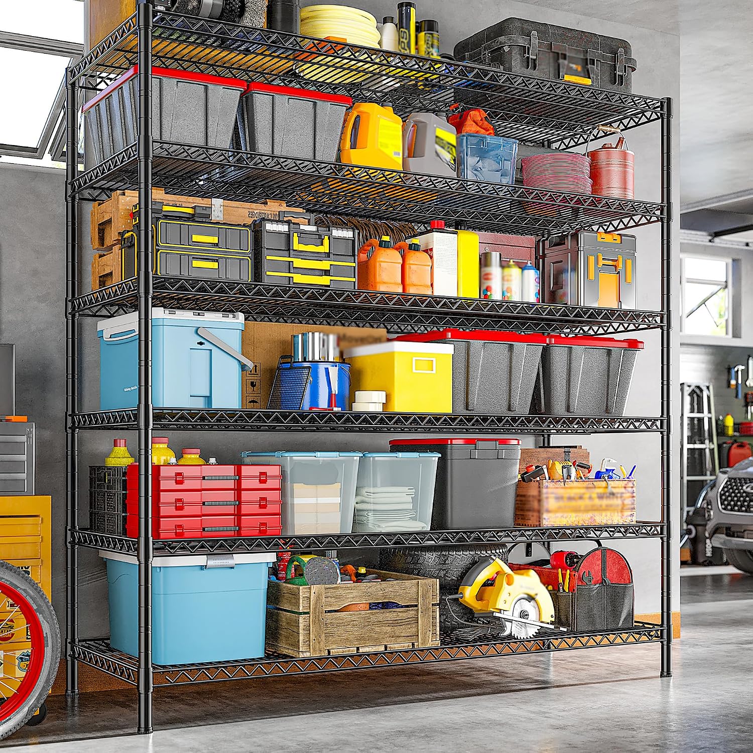 REIBII 83' H Storage Shelves 3840LBS Metal Shelving Unit 6 Tier Wire Shelving Commercial Adjustable Garage Shelving Heavy Duty for Storage Rack for Pantry, Garage, Kitchen, 83' H x 55.5' W x 18' D