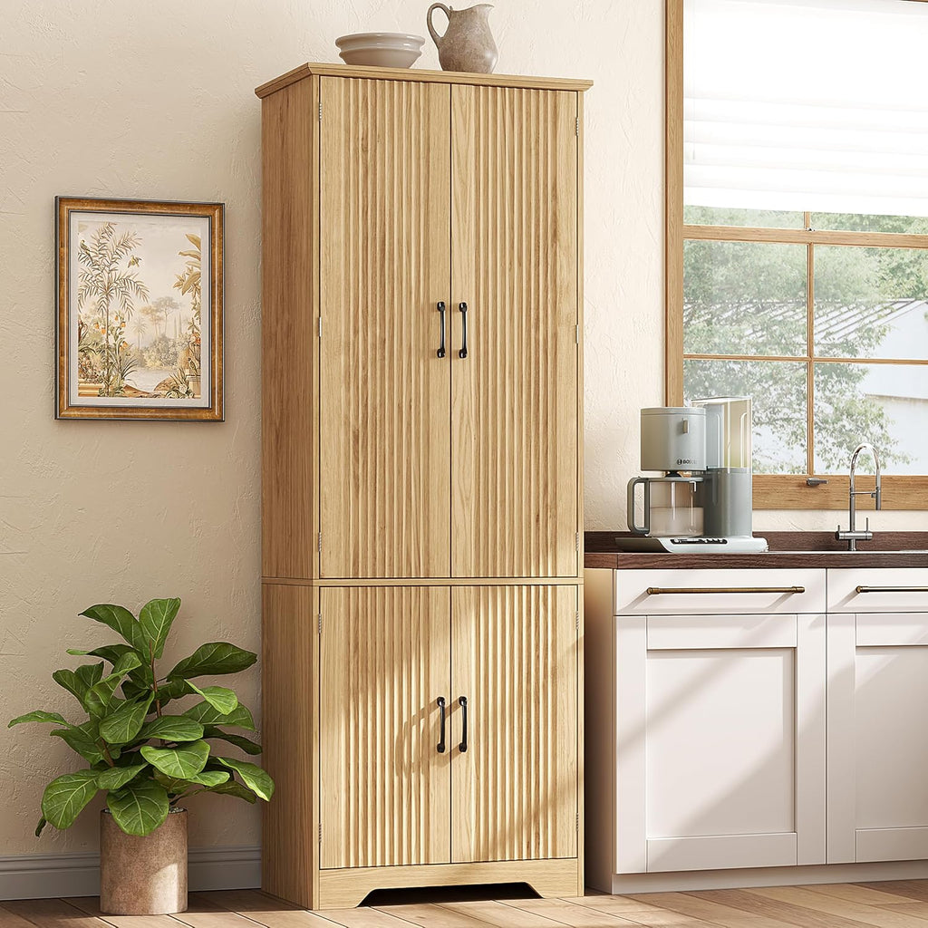 Yusong 72' Tall Fluted Kitchen Pantry Cabinet, Storage Cabinet with 6 Shelves, Cupboard for the Kitchen, Dining Room, Bedroom, Living Room, Office