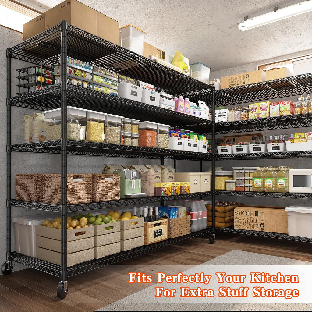 REIBII 3200LBS Storage Shelves Wire Shelving with Wheels,Adjustable Garage Shelving Heavy Duty Steel Metal Shelving Unit Shelf Rack for Warehouses,Garage,Kitchen,School,Commercial,73' H X 60'W X 18' D