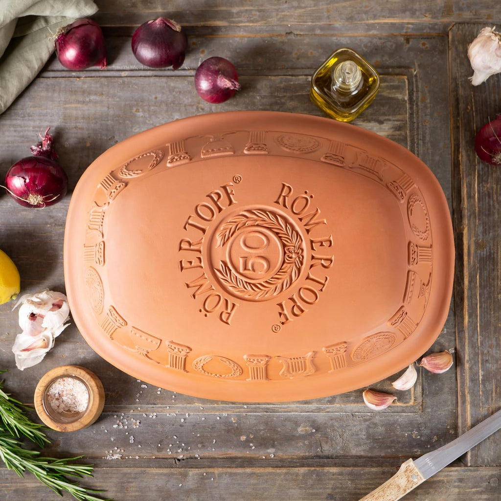 Romertopf Clay Roaster | 50 Years Anniversary Edition | Non-Stick Dutch Oven | Healthy Pot Cooking | Clay Baker | Versatile Cooking Vessel - 5.2 Quarts (5 Liters) for up to 8 people