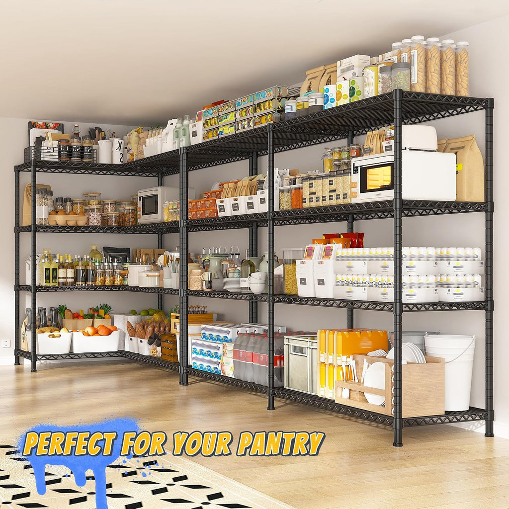 REIBII 72.8' W Storage Shelves Load 1500LBS, 4 Tier Metal Shelving Unit Wire Shelving for Storage Rack Heavy Duty Metal Shelves for Garage Pantry Kitchen, 17.7' D x 72.8' W x 59' H