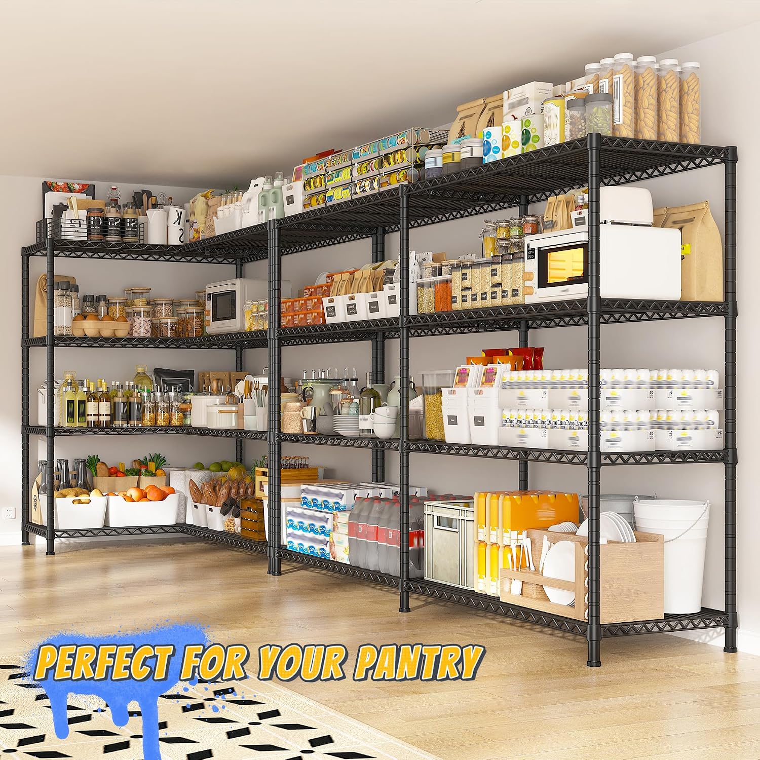 REIBII 72.8' W Storage Shelves Load 1500LBS, 4 Tier Metal Shelving Unit Wire Shelving for Storage Rack Heavy Duty Metal Shelves for Garage Pantry Kitchen, 17.7' D x 72.8' W x 59' H