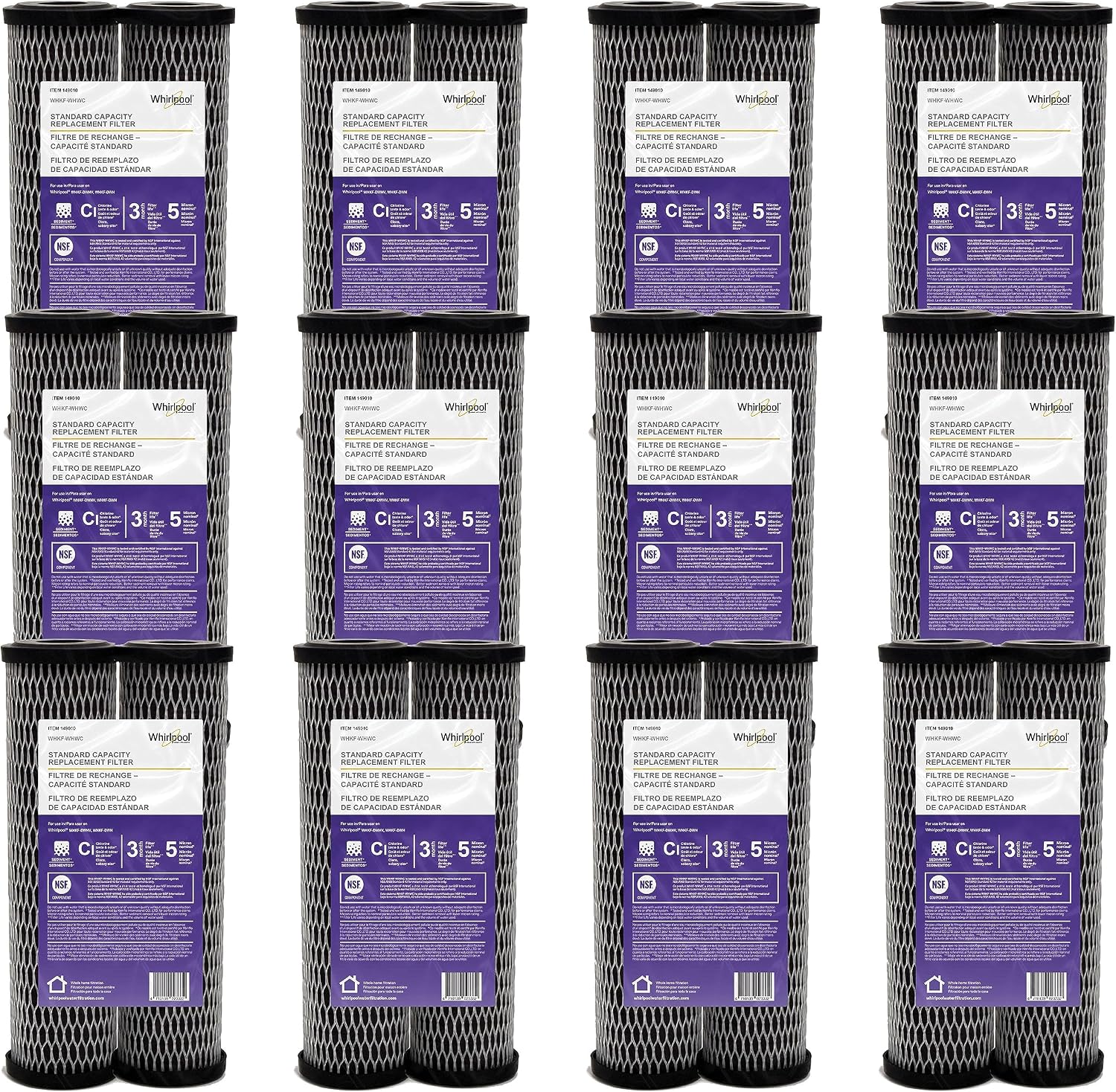 Whirlpool CTO Carbon Wrap Water Filter WHKF-WHWC, Full Case of 24 Filters, NSF Certified 5-Micron Reduces Sediment, Chlorine Taste & Odor for Whole House Filtration or Undersink Drinking System