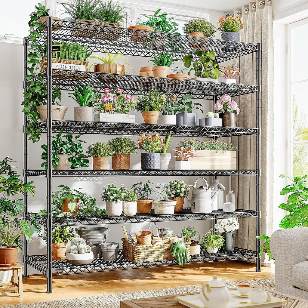 REIBII 83' H Storage Shelves 3840LBS Metal Shelving Unit 6 Tier Wire Shelving Commercial Adjustable Garage Shelving Heavy Duty for Storage Rack for Pantry, Garage, Kitchen, 83' H x 55.5' W x 18' D