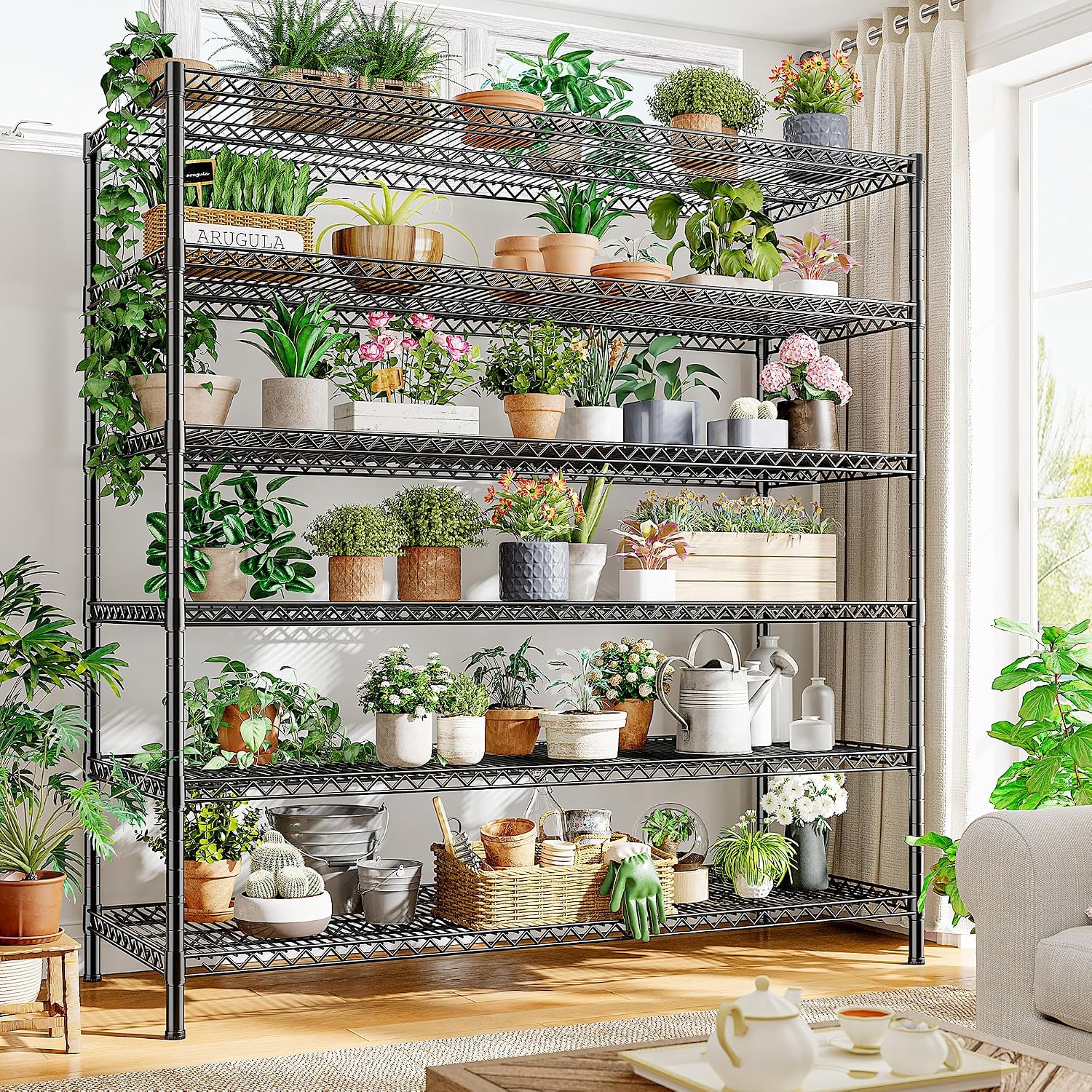 REIBII 83' H Storage Shelves 3840LBS Metal Shelving Unit 6 Tier Wire Shelving Commercial Adjustable Garage Shelving Heavy Duty for Storage Rack for Pantry, Garage, Kitchen, 83' H x 55.5' W x 18' D