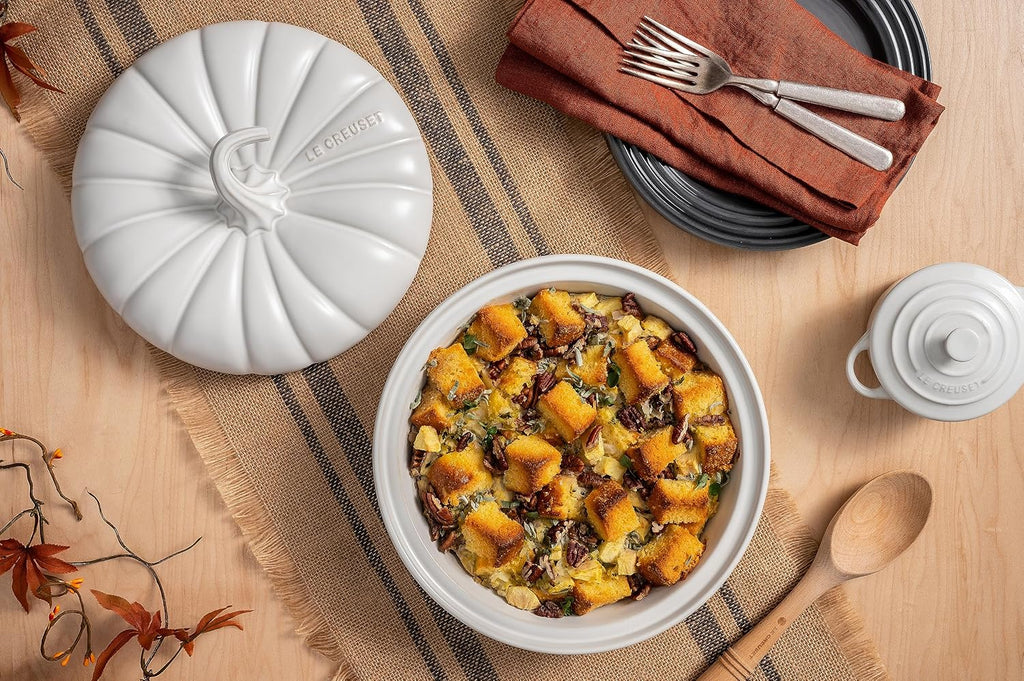 Le Creuset Stoneware Figural Pumpkin Baker with Lid, 9', White