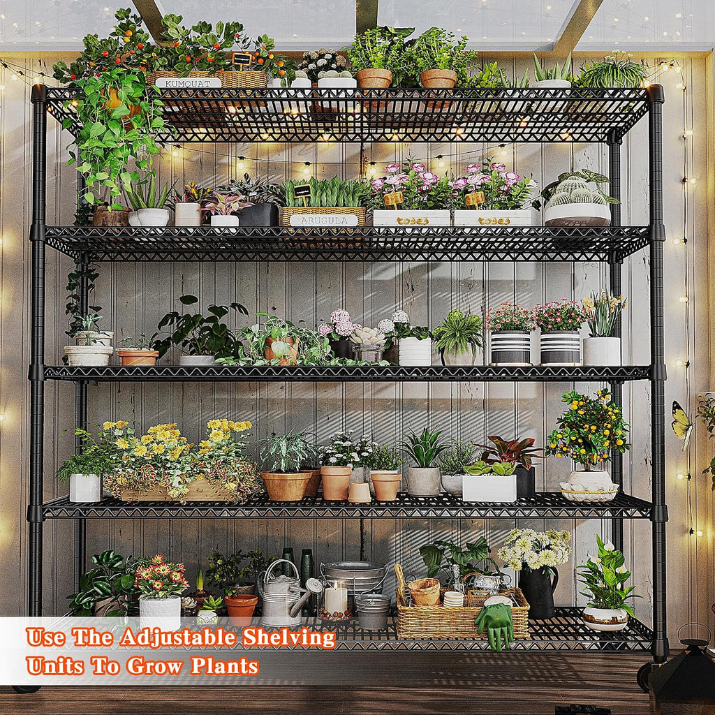 REIBII 3200LBS Storage Shelves Wire Shelving with Wheels,Adjustable Garage Shelving Heavy Duty Steel Metal Shelving Unit Shelf Rack for Warehouses,Garage,Kitchen,School,Commercial,73' H X 60'W X 18' D