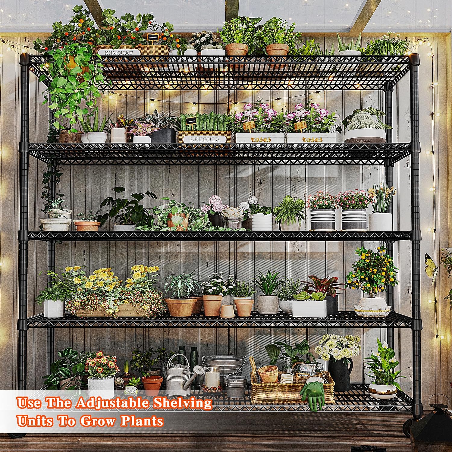 REIBII 3200LBS Storage Shelves Wire Shelving with Wheels,Adjustable Garage Shelving Heavy Duty Steel Metal Shelving Unit Shelf Rack for Warehouses,Garage,Kitchen,School,Commercial,73' H X 60'W X 18' D